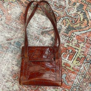 Vintage Furla Made In Italy Brown Embossed Crocodile Leather Flap Close Handbag